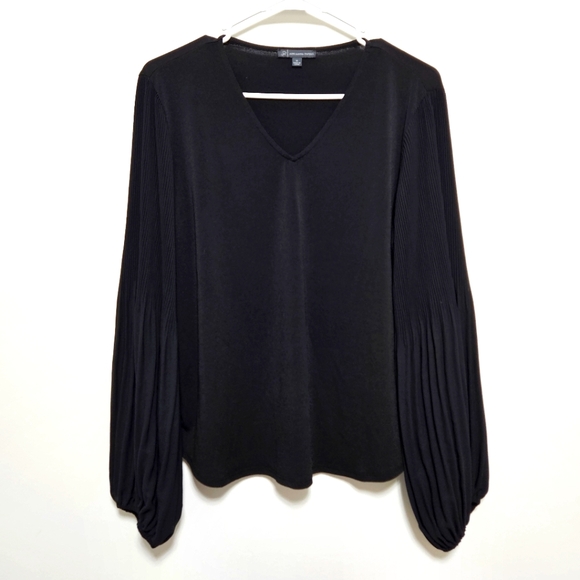 Adrianna Papell Womens Long Bubble Sleeve Top V Neck Flowy Lightweight Black M - Picture 2 of 12